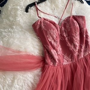 Convertible Pink floral Bridesmaid Prom Dress Formal Princess Lace
